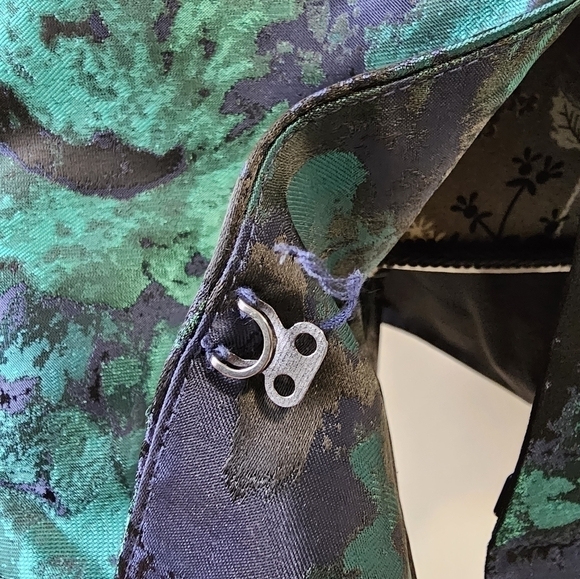 Dennis by Dennis Basso Shiny Green & Navy Floral Blazer 3/4 Sleeve 16 - Picture 9 of 12